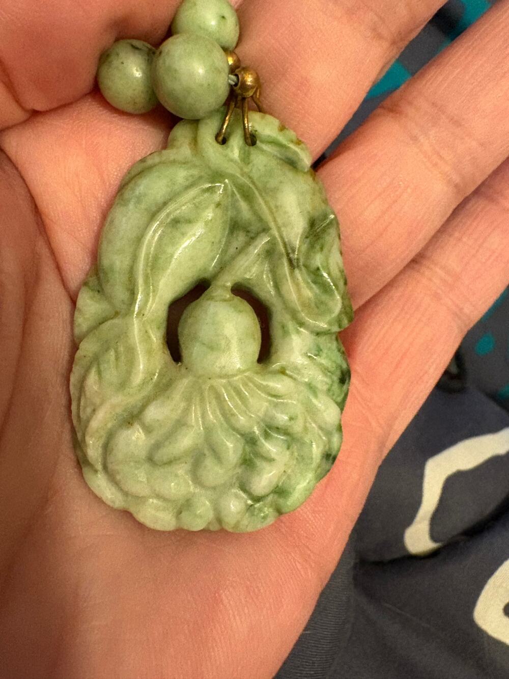 VTG Chinese Nephrite Jade Pendant Necklace Cloisonne Beads Sterling Silver Clasp